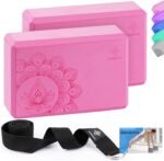 Overmont Yoga Block 2 Pack Supportive Latex-Free EVA Foam Soft Non-Slip Surface for General Fitness Pilates Stretching and Meditation 9"x6"x3" Yoga Strap Included (Pink) - Image 2