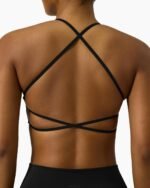 PAVOI ACTIVE Open Back Strappy Yoga Workout Bras for Women - Low Support Criss-Cross Sports Gym Bra Removable Pads - FlexFlow, Large, Black, A-C Cups - Image 2