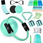Pilates Equipment Kit for Home Workout, Pilates Ring and Ball Set for Women, 14'' Magic Circle Essentials Accessories Kit with Wrist Weights, Resistance Bands, Yoga Strap, Core Sliders, Socks, Bag - Image 2