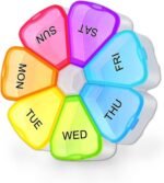 Premium Round Pill Box Organiser - BPA Free - Travel Tablet Boxes - Easy to Open Compartments Unique Spring AssistedOpen Design for Tablets, Vitamins, Medication and Cod Liver Oil (Multicolour) - Image 2