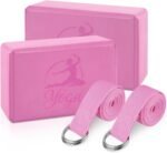 RETON Yoga Blocks Set, High - Density Yoga Block with 2 Strap, Lightweight Foam Brick Yoga Pilates Blocks, Anti-Slip Yoga Brick with Embossed Design for Posture Adjustment and Movement Assistance - Image 2