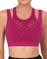 RUNNING GIRL Sports Bras for Women High Support,Seamless Ribbed Longline High Neck Sports Bra Racerback Padded Crop Top Yoga - Image 2