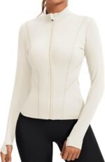 Rapbin Women's Slim Fit Workout Jackets Full Zip Long Sleeve Running Athletic Tops Yoga Shirts with Thumb Holes - Image 2