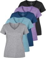 Real Essentials 5 Pack: Women's Dry Fit Short Sleeve V Neck Workout Top - Fitness Gym Athletic Yoga T-Shirt (Plus Available) - Image 2