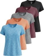 Real Essentials 5 Pack: Women's Short Sleeve T-Shirts Workout Tops Fitness Pilates Gym Activewear Athletic (Plus Available) - Image 2