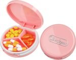 Serfeymi Small Pill Box - 3 Compartments Portable Pill Box for Purse Pocket, Compact Mini Travel Pill Case - Suitable for Medicine, Vitamin, Fish Oil, Supplements - Pink(Logo) - Image 2