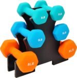 Sporzon! Colored Neoprene Coated Dumbbell Set with Stand, Multiple - Image 2