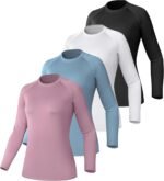 TELALEO 4 Pack Women's Compression Shirt Long Sleeve Performance Workout Baselayer Athletic Top Sports Gear - Image 2