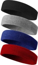 Tanluhu Sweatbands Sport Headbands for Men & Women,Terry Cloth Sweat Band for Tennis, Running, Basketball, Working Out, Execise - Athletic Sweat Cotton Headband Outdoor - Image 2