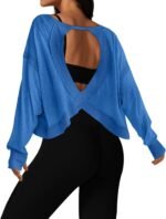 UNIANKIYA Open Back Workout Tops for Women Long Sleeve Cropped Athletic Clothes Gym Running Yoga Low Impact Sports T Shirts - Image 2