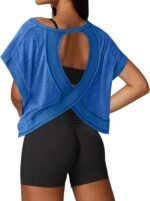 UNIANKIYA Open Back Workout Tops for Women Loose Fit Athletic Crop Tee Short Sleeve Gym Running Yoga Shirt - Image 2
