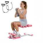 VEVOR Deep Squat Machine, Adjustable Glutes Trainer Machine with 3 High-Strength Resistance Bands, Folding Core Leg & Glutes Exercise Trainer, Push Up Workout Equipment at Home Gym, Pink + White - Image 2