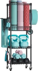 VOPEAK Home Gym Storage Rack with Wheels, Yoga Mat Storage Organizer for Kettlebells, Dumbbells, Resistance Bands, Space Saving 3-Tier Weight Rack for Home Gym, Garage, Easy to Install - Image 2