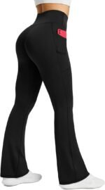 Womens Flared Yoga Pants with Pockets, High Waisted Flare Leggings Bell Bottom Bootcut Yoga Dress Pants - Image 2