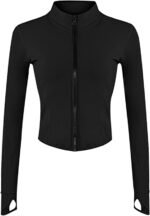 Women's Full Zip Lightweight Running Yoga Slim Fit Cropped Bbl Jacket Workout Sportwear With Thumb Holes - Image 2