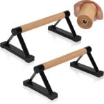 Wood push up bars Parallettes bars Anti-slip Handstand Bars for Calisthenics, Fitness, Floor workouts Solid Wood with Sturdy Metal Bracket, Support 500 lbs - Image 2