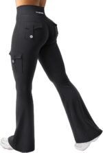 YEOREO CoreFlex Women Workout Flare Leggings with Pockets Hidden Scrunch High Waisted Cargo Gym Yoga No Front Seam Leggings - Image 2