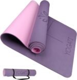 YOGATI® Yoga Mat with Strap with Alignment Lines. Home Workout Mat for Women, Men and Kids. Thick Non Slip Yoga Mat for Pilates and Fitness. Brown, Pink and Purple Yoga Mats - Image 2