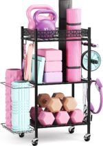 Yoga Mat Storage Rack, Home Gym Storage Rack, VOPEAK Workout Storage for Yoga Mat, Foam Roller, Gym Organizer Gym Equipment Storage for Home Exercise and Fitness Gear - Image 2