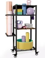 Yoga Mat Storage Rack with Wheels, 3 Tier Home Gym Workout Equipment Organizer for Dumbbells, Kettlebells, Foam Rollers - Image 2