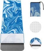 Yoga Mat Towel with Large Corner Pockets, Non Slip Grip Microfiber Mat Cover Mat for Hot Yoga, Pilates and Gym Workout, 74" L x 26" W, Blue - Image 2