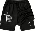 Men 2 in 1 Shorts I Can Do All Things Through Shorts with Liner Drawstring Graphic Gym Workout Bottom - Image 2