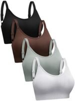 SATINIOR 4 Pack Women's Sports Bra, Padded Ribbed Cami Bra Seamless Bralette Wireless No Underwire Workout Tank Top - Image 2